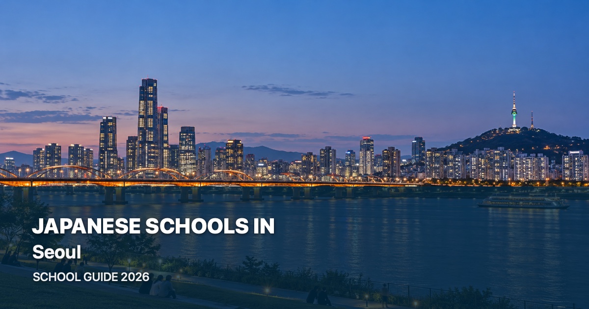 Japanese schools in Seoul, with a local landscape background and 2026 school guide title