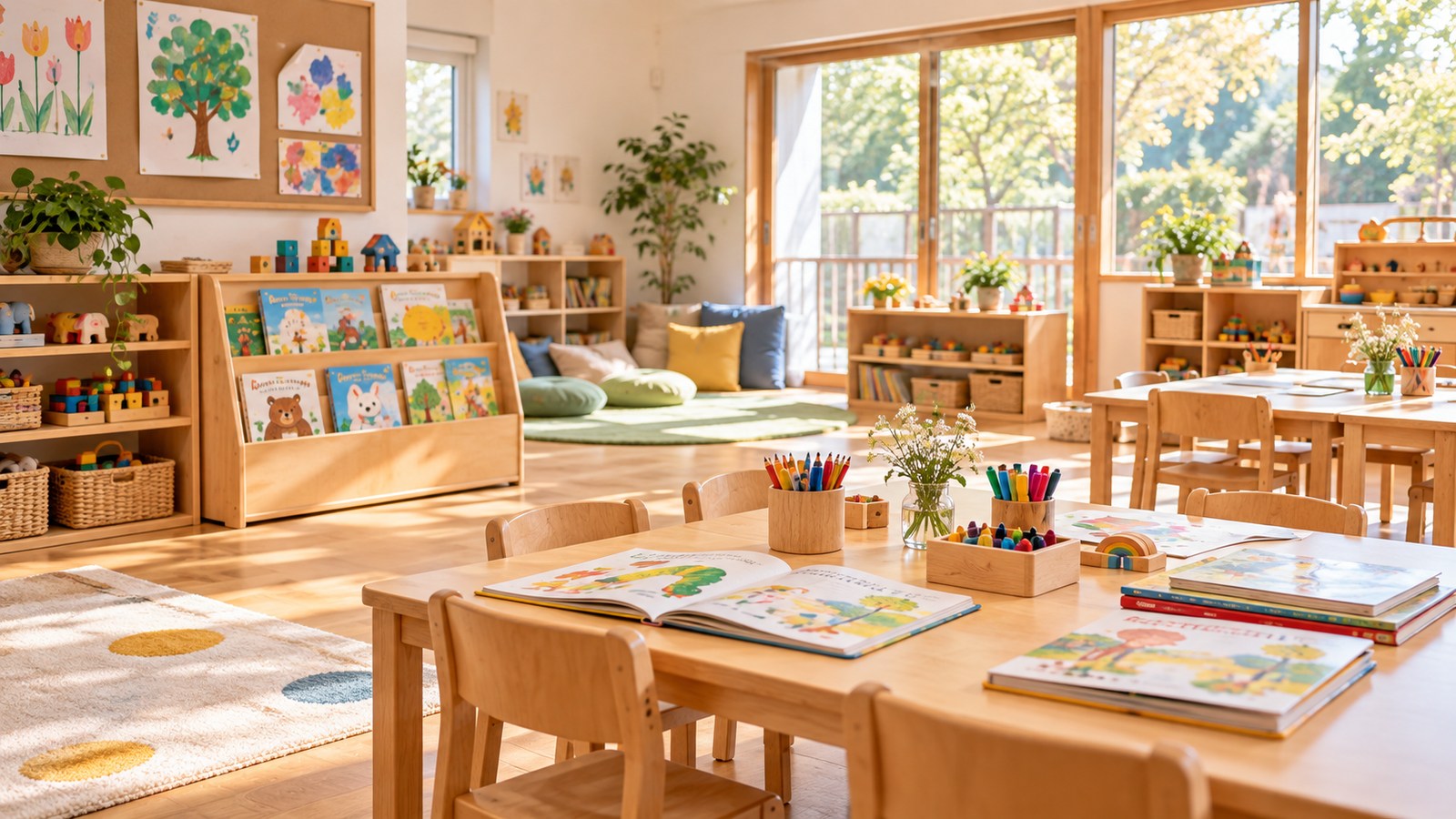 自然光が入る幼児向けの学習空間