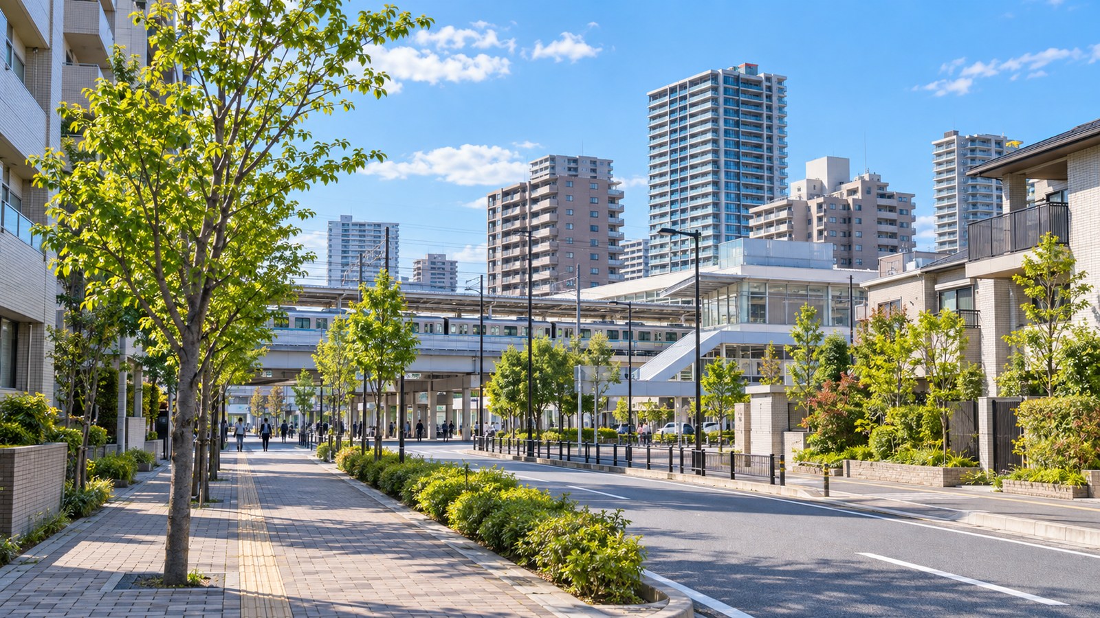 戸田市の駅周辺と住宅街をイメージした景色