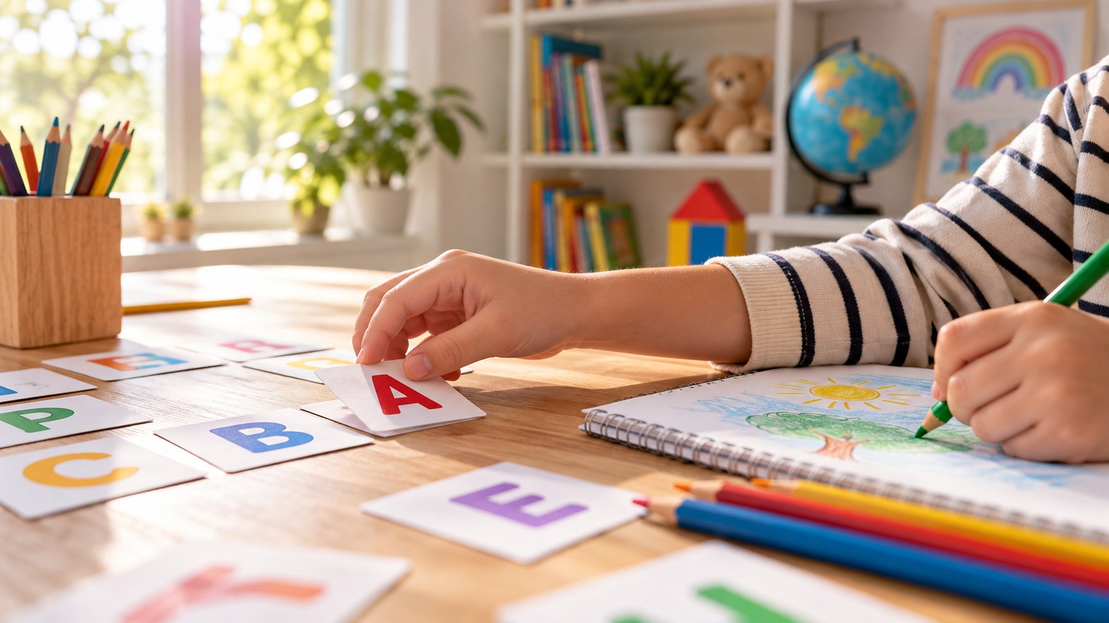 子どもが英語の絵本を読む学習風景