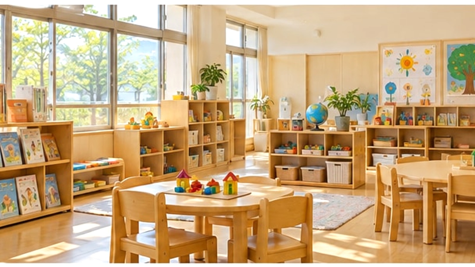 自然光が入る、明るい幼児向け学習室のイメージ