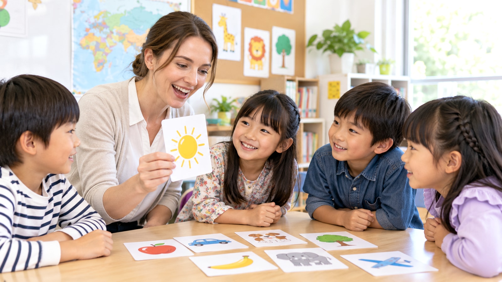 英語カードを使った子ども向け少人数レッスンのイメージ