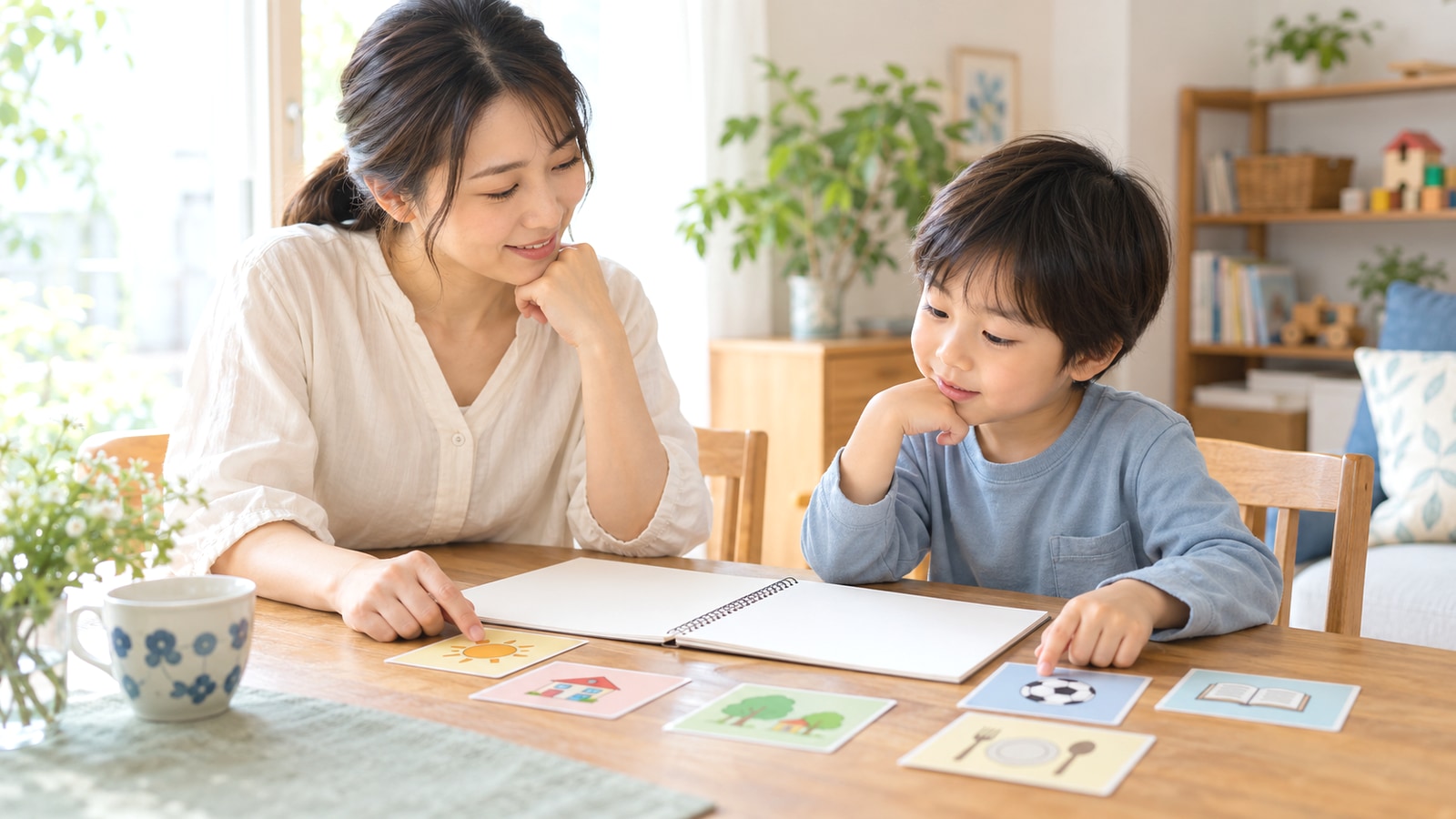 親子で学び方や通園の予定を話し合う家庭のイメージ