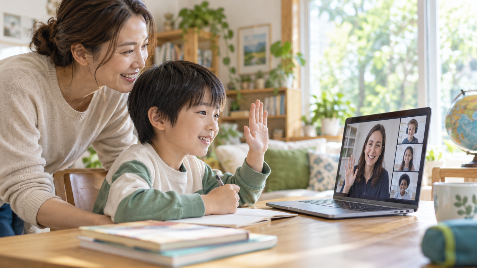 オンラインの学びを親子で体験する様子