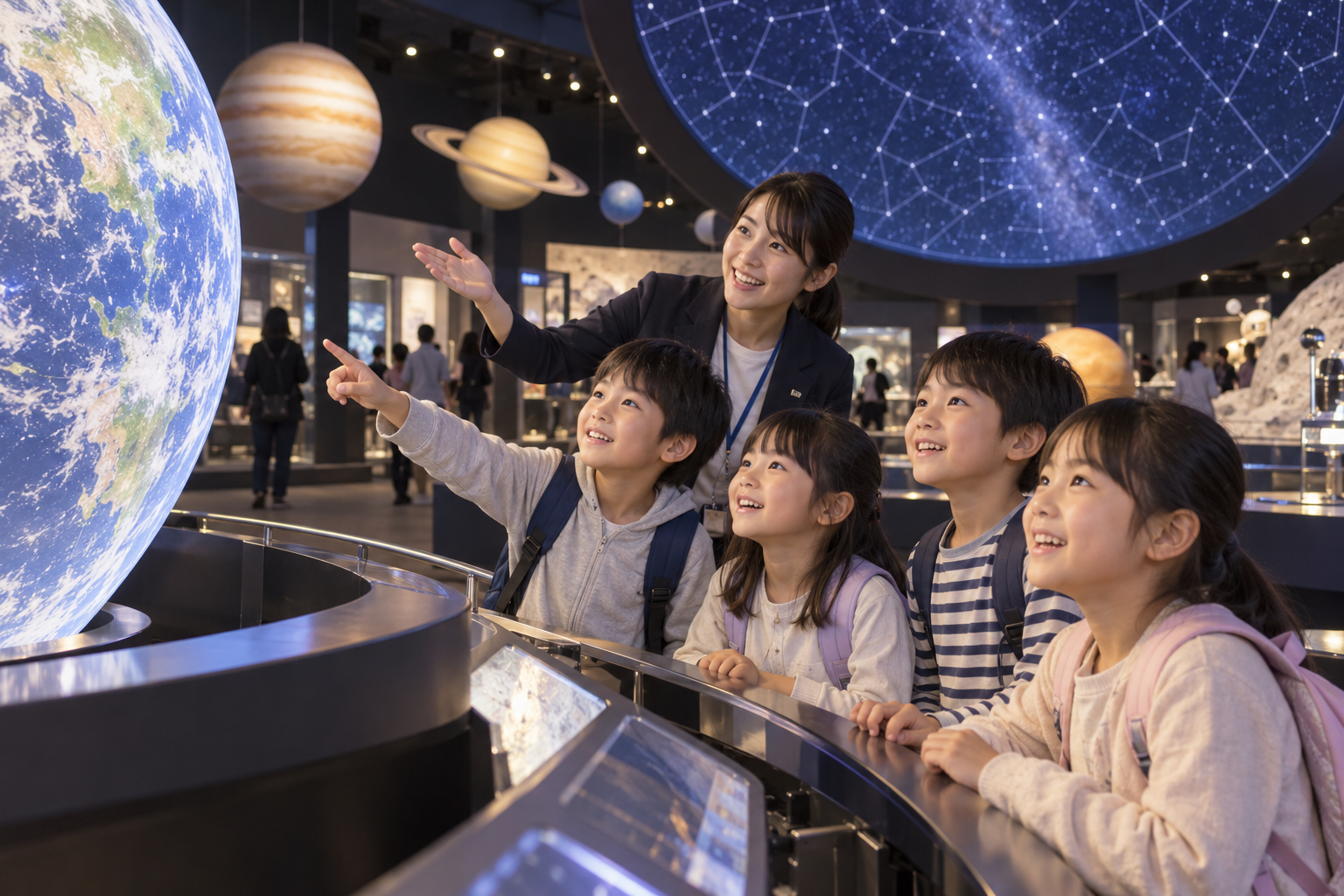 子どもが科学の仕組みを学ぶ場面の生成画像。豊田市のものづくり創造拠点や実際の講座参加者を撮影した写真ではありません