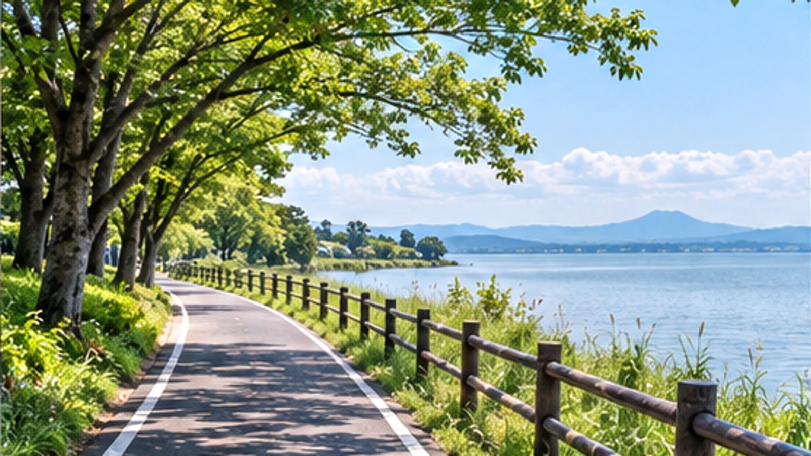 霞ヶ浦沿いのサイクリング路をイメージした土浦市の風景