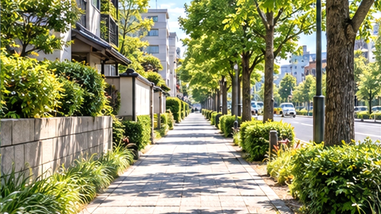 木々のある市街地の歩道をイメージした土浦市の風景