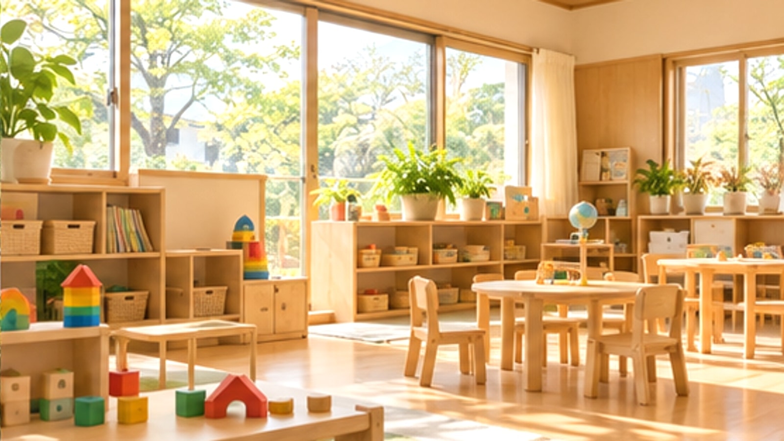 自然光が入る一般的な幼児向け学習室のイメージ