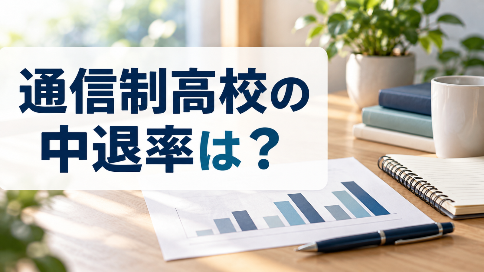 通信制高校の中途退学率を確認する資料と学習机のイメージ