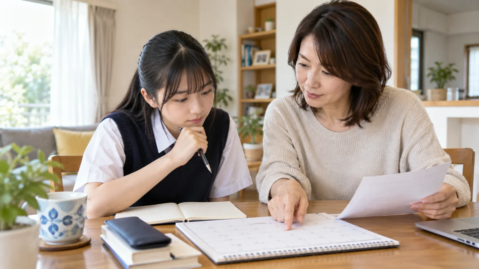 通信制高校のスクーリングに行けないときの確認手順を考える親子のイメージ