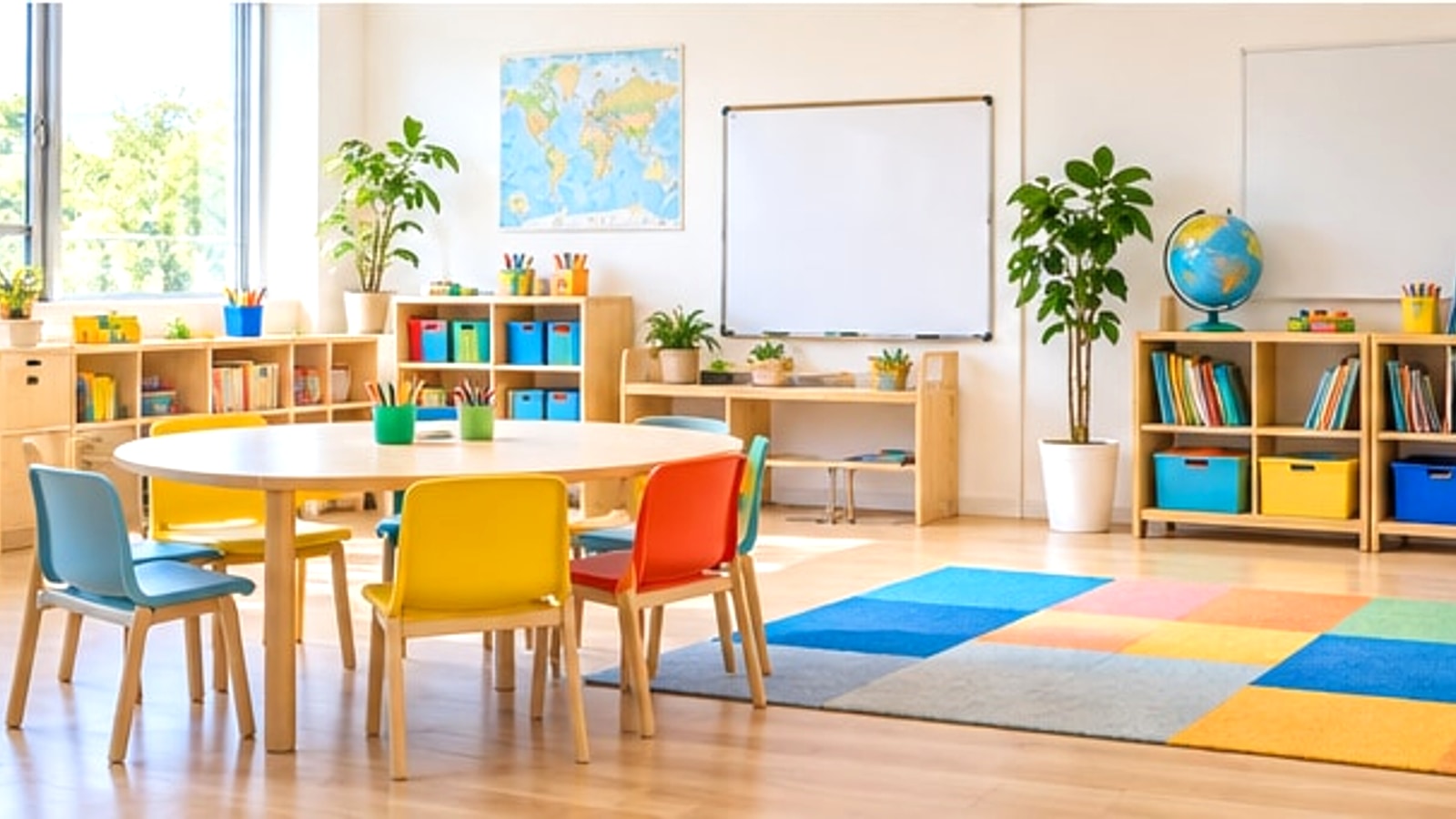 自然光の入る子ども向け学習室をイメージした風景