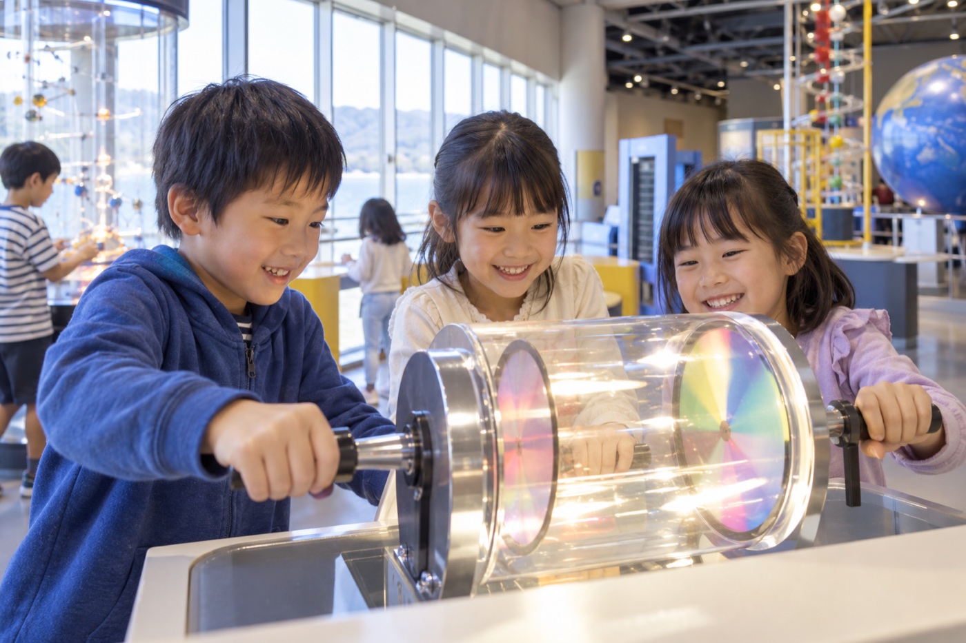 体験型の科学展示を楽しむ子どもたちのイメージ
