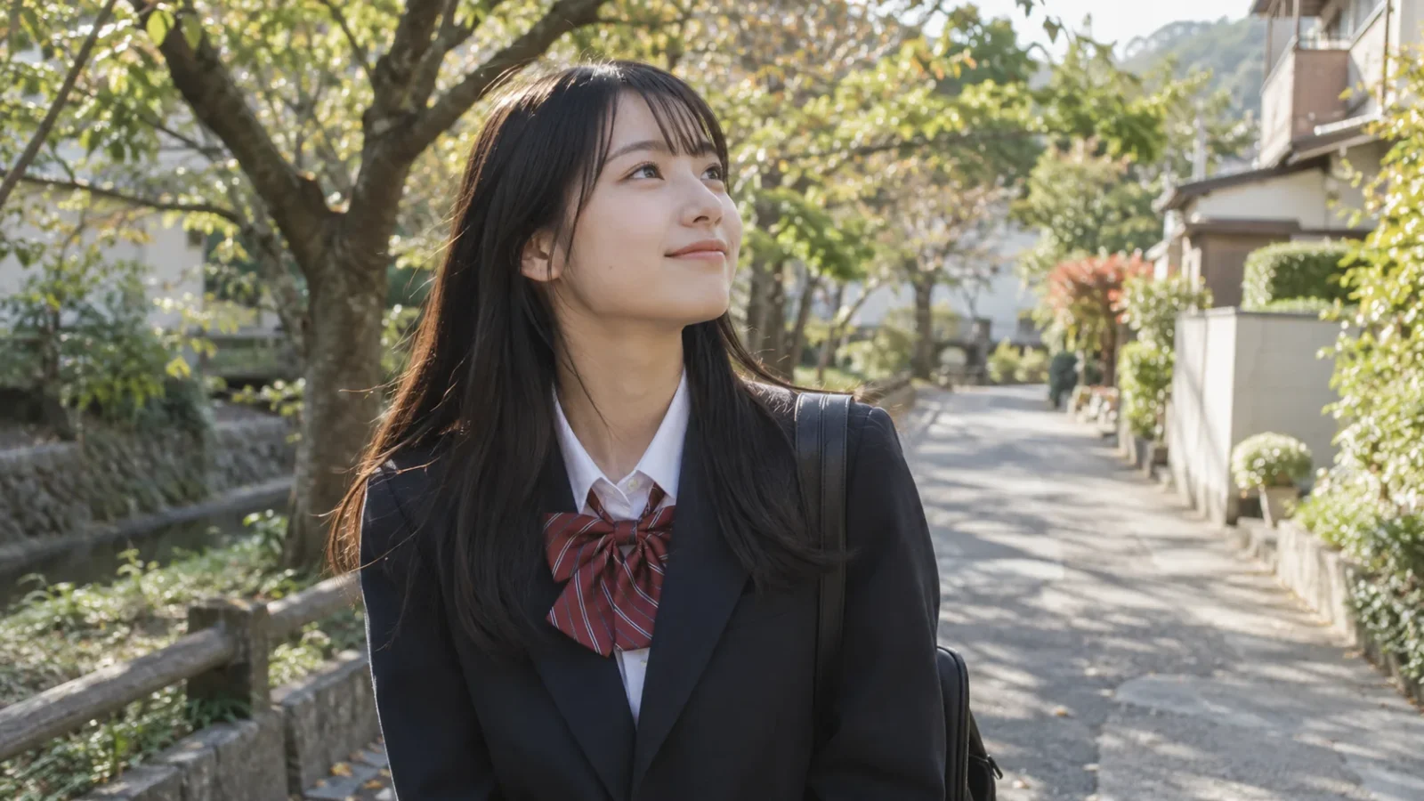 自宅学習の合間に近所を歩いて気分転換する高校生