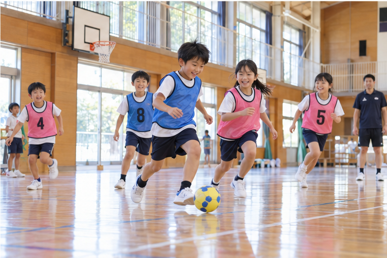 焼津市の文化体験をイメージした、笑顔の日本人の子どもたちの工作風景