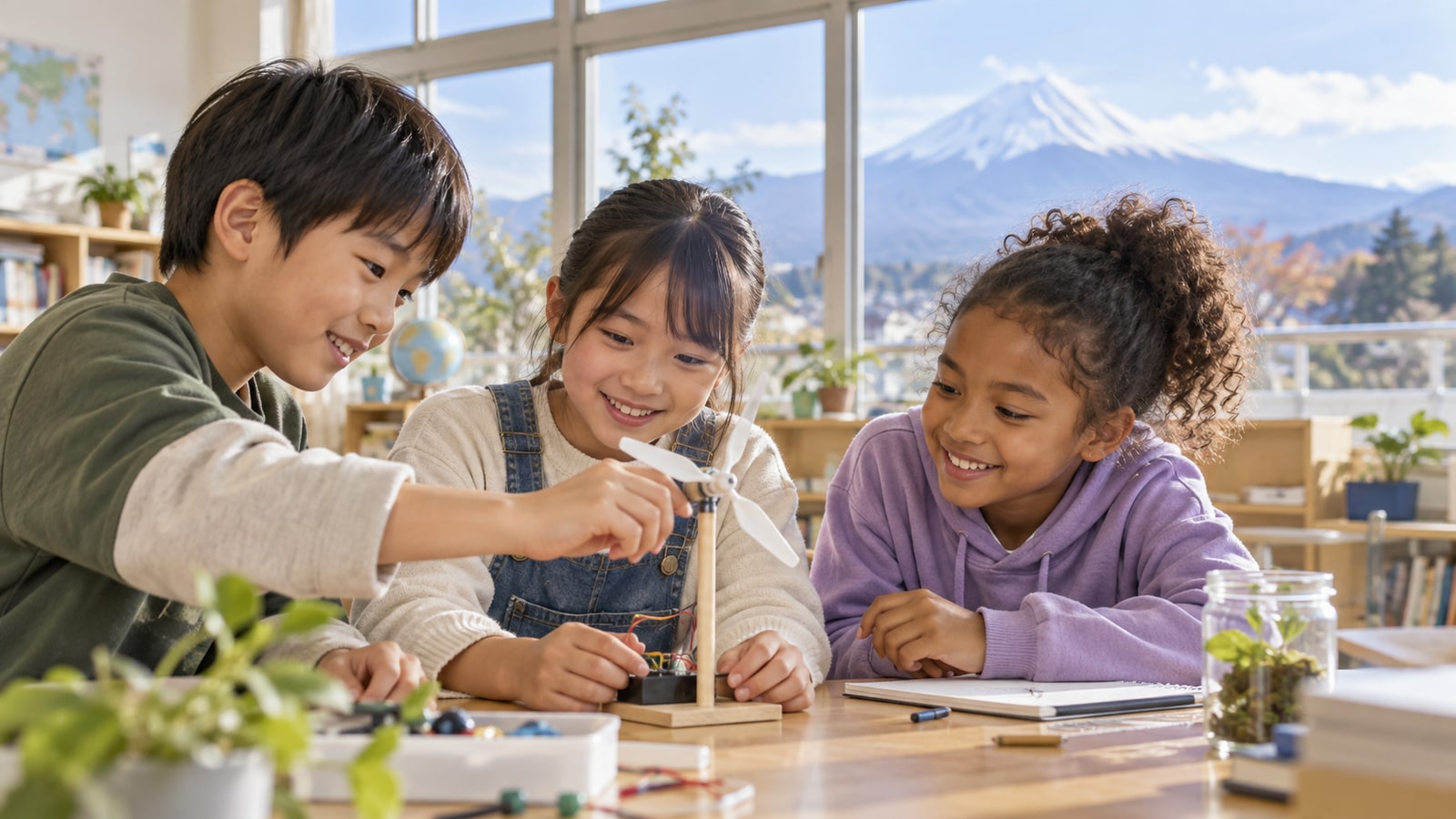 子どもたちが協力して探究学習に取り組むイメージ